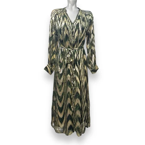 Seneca Metallic Long Sleeve Midi Shirtdress by CIEBON size XS - Picture 2 of 8